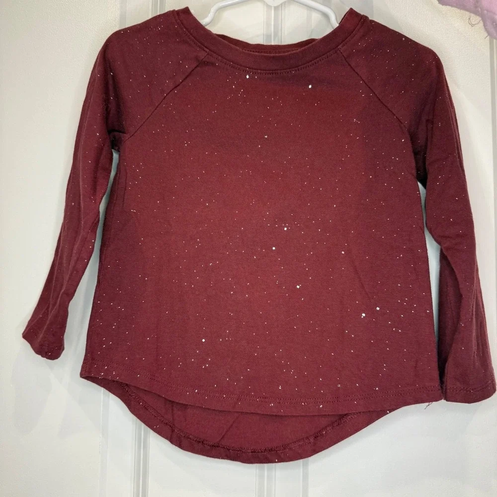 Cat‎ & Jack Toddler Girls Maroon Long Sleeve Sparkle T-Shirt Size 3T